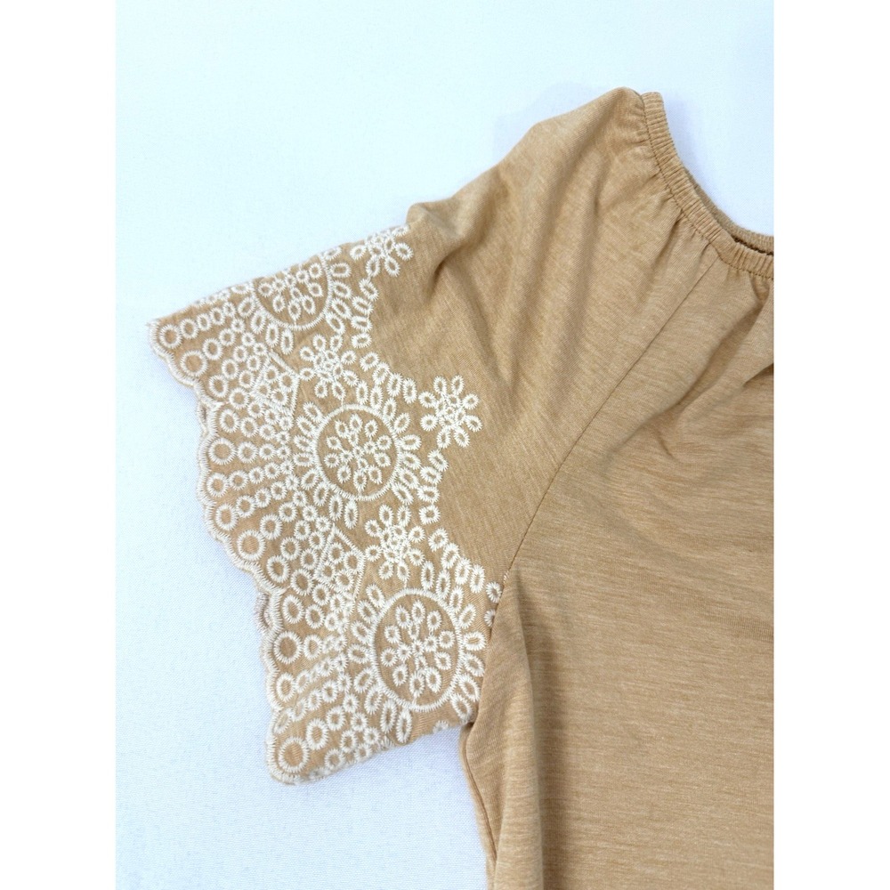 NWT Adrianna Papell Beige Tie Neck Embroidered Hem Top Blouse Womens Size S - Picture 6 of 9